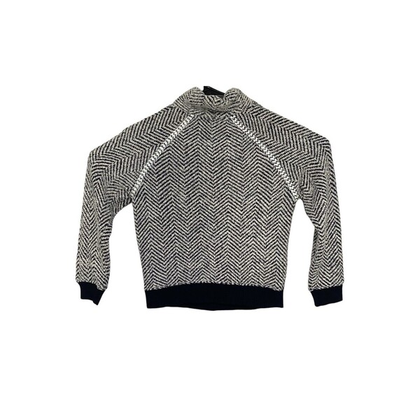 Anthropologie Saturday Sunday Fuzzy Pullover XXS Navy Blue White Chevron - Picture 2 of 15